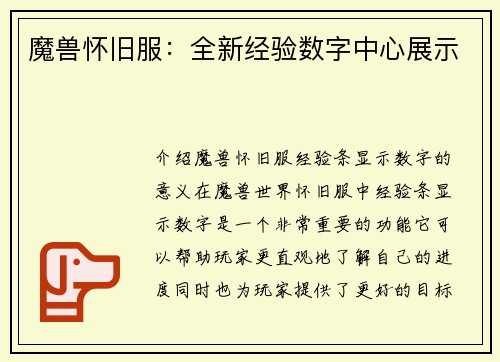 魔兽怀旧服：全新经验数字中心展示